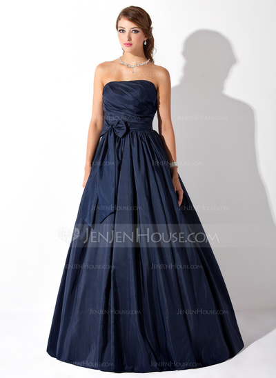 Ball-Gown Strapless Floor-Length Taffeta Prom Dress With Ruffle