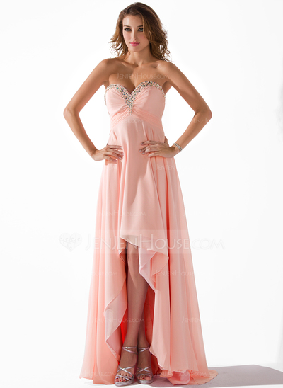 Empire Sweetheart Asymmetrical Chiffon Prom Dress With Ruffle Beading Sequins