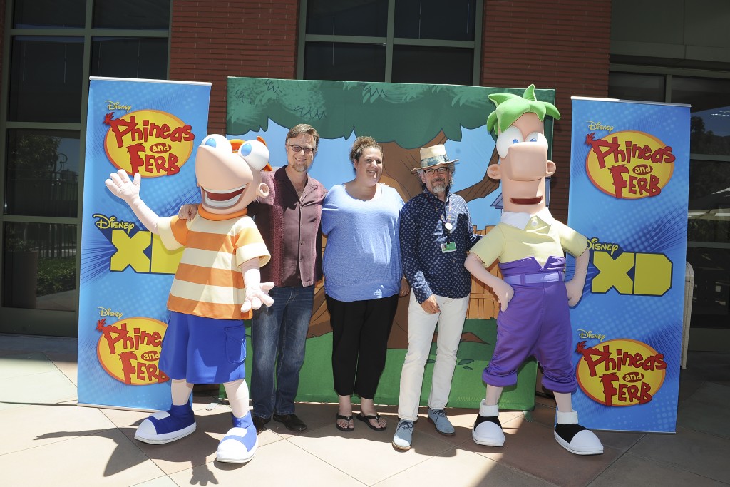 PHINEAS AND FERB - "Phineas and Ferb" creators and executive producers Dan Povenmire and Jeff "Swampy" Marsh at a screening event to promote the "Last Day of Summer" in Burbank California on Monday, June 8. "Phineas and Ferb: Last Day of Summer," premieres Friday, June 12 at 9:00 p.m. ET/PT as a simulcast on Disney XD and Disney Channel. (Disney XD/Valerie Macon) PHINEAS, DAN POVENMIRE (CO-CREATOR/EXECUTIVE PRODUCER, "PHINEAS AND FERB"), JEFF "SWAMPY" MARSH (CO-CREATOR/EXECUTIVE PRODUCER, "PHINEAS AND FERB"), FERB