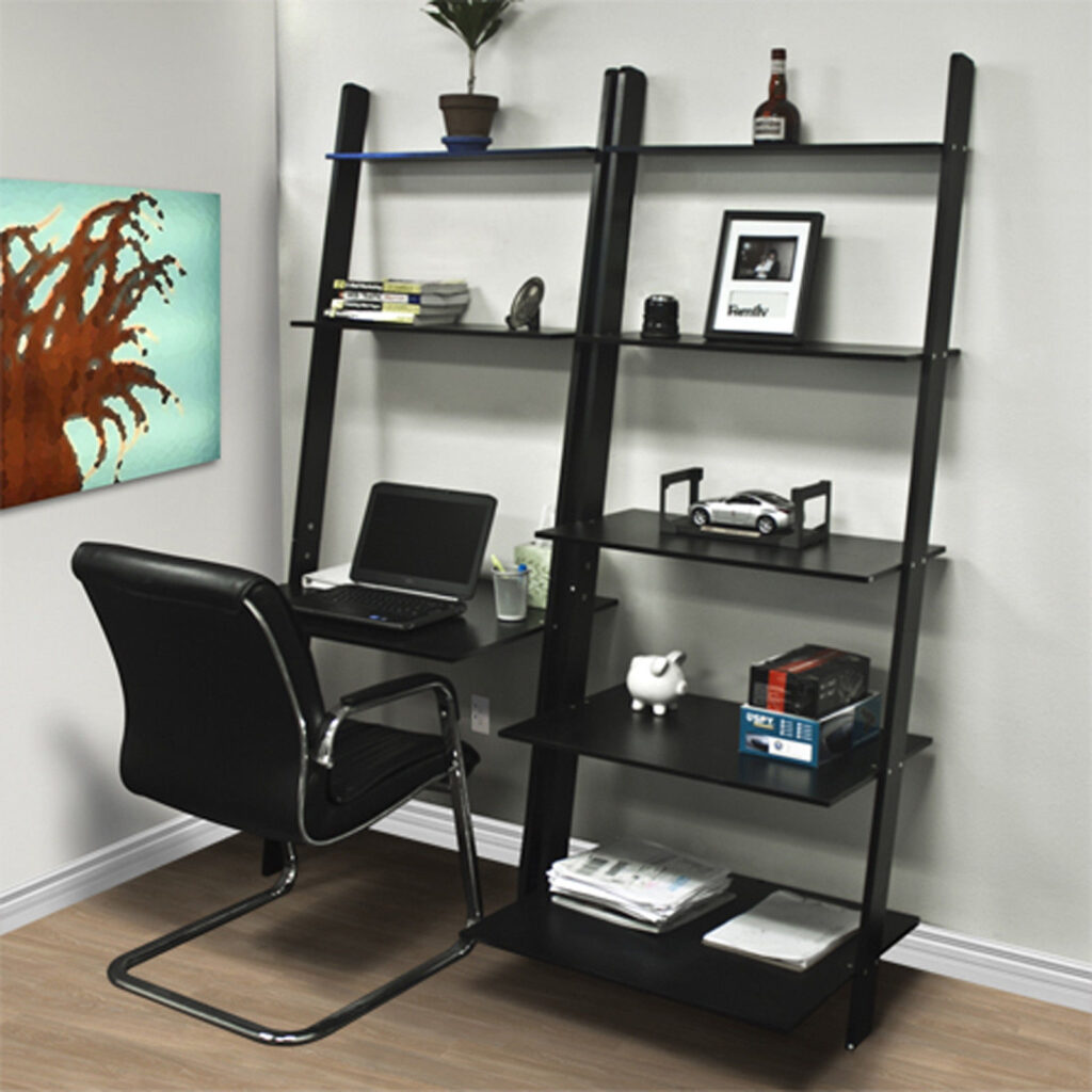 Leaning Shelf Bookcase With Computer Desk Office Furniture Home Desk Wood