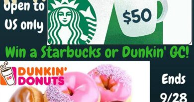 #Win a $50 Starbucks or Dunkin' Gift Card - FLASH GIVEAWAY! - ends 9/28 US Only