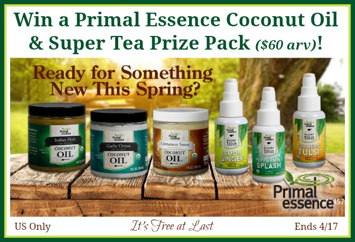 Primal Essence Coconut Oil & Organic Super Tea Prize Pack ($60 arv) Giveaway! - It's Free At Last