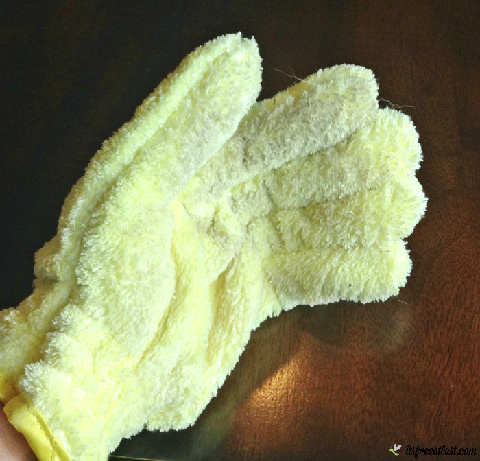e-cloth High Performance Dusting Glove collects dust and dog hair
