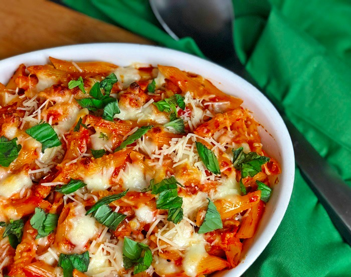 Cheesy Parmesan Chicken and Penne Pasta