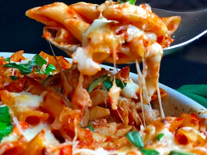 Cheesy Parmesan Chicken and Penne Pasta