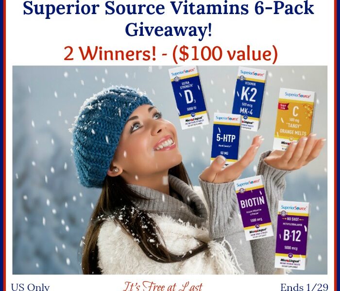 Superior Source Vitamins 6-Pack ($100 Value) Giveaway - 2 winners! #SuperiorSource