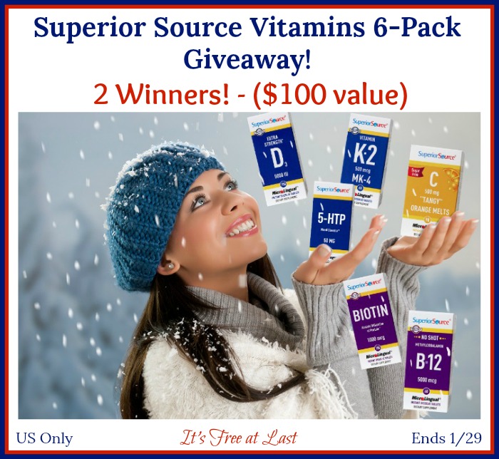 Superior Source Vitamins 6-Pack ($100 Value) Giveaway - 2 winners! #SuperiorSource