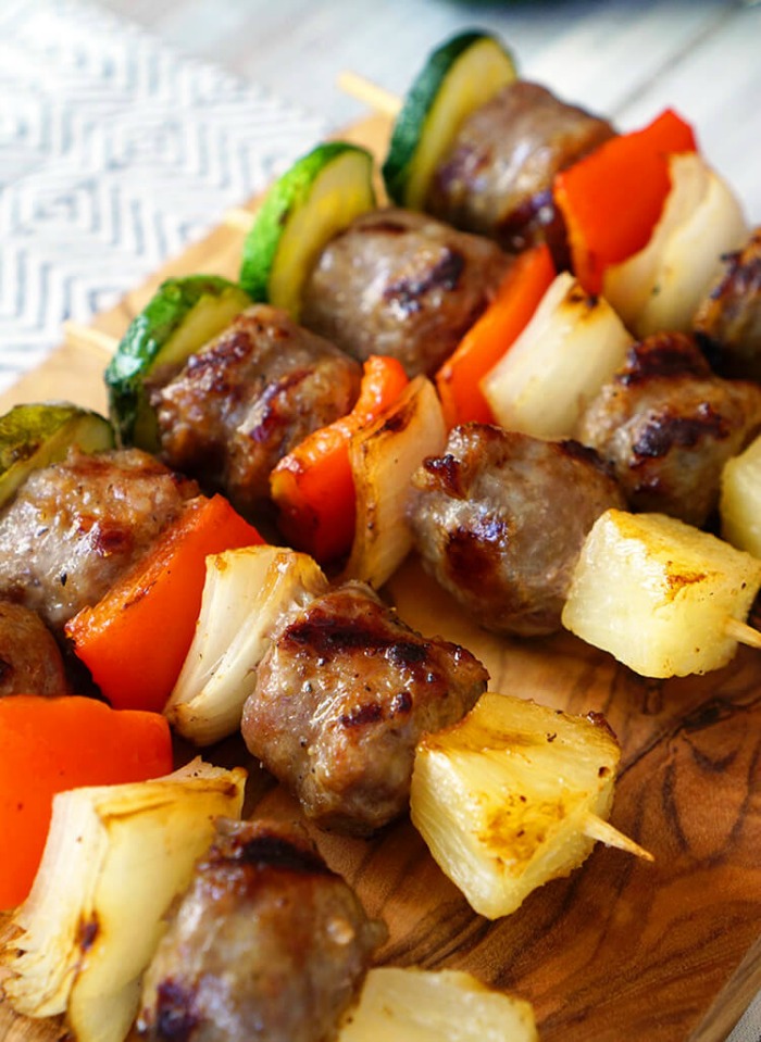 Grilled Bratwurst and Vegetable Shish Kabob Skewers