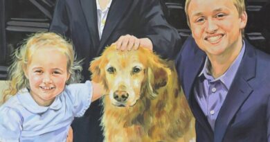 Custom family portrait with a pet dog