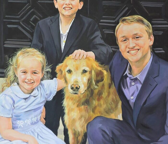Custom family portrait with a pet dog