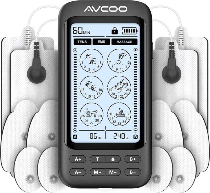 AVCOO 4 Channel TENS EMS Unit 24 Modes Muscle Stimulator for Pain